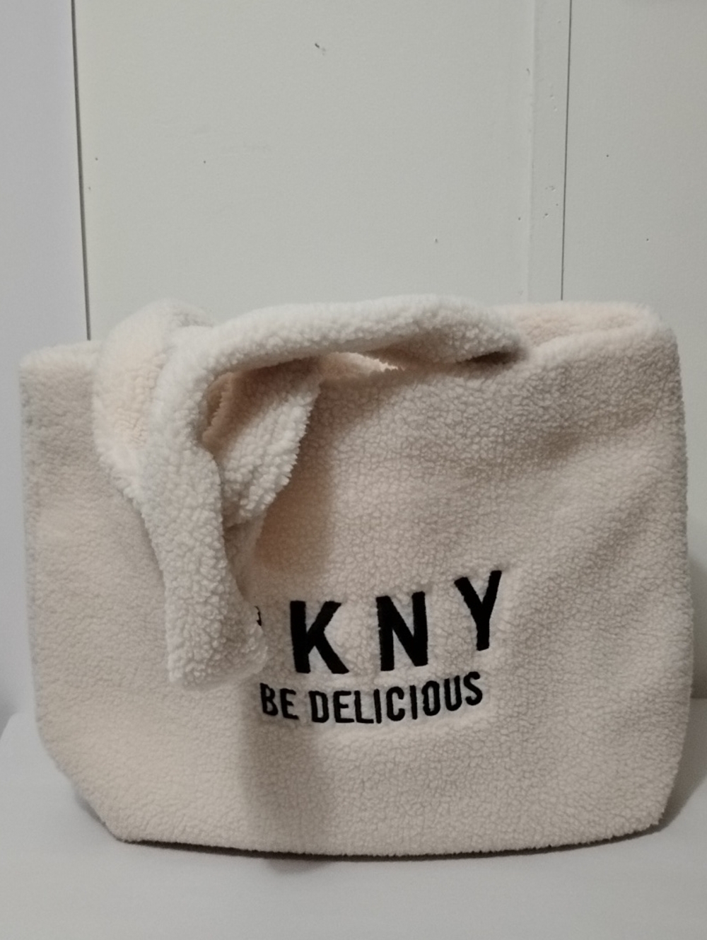 DKNY Be Delicious Cream Sherpa Tote with Black Logo